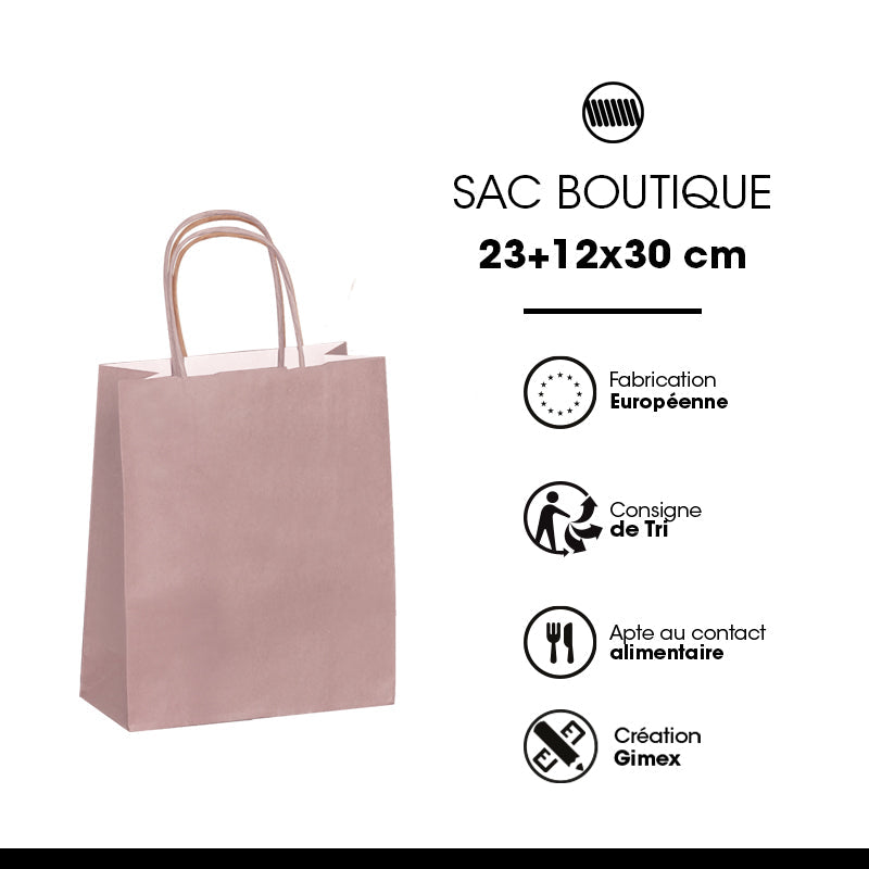 Sac FESTIVAL ROSE | kraft blanc | poignées torsadées | 23+12x30cm | par 250