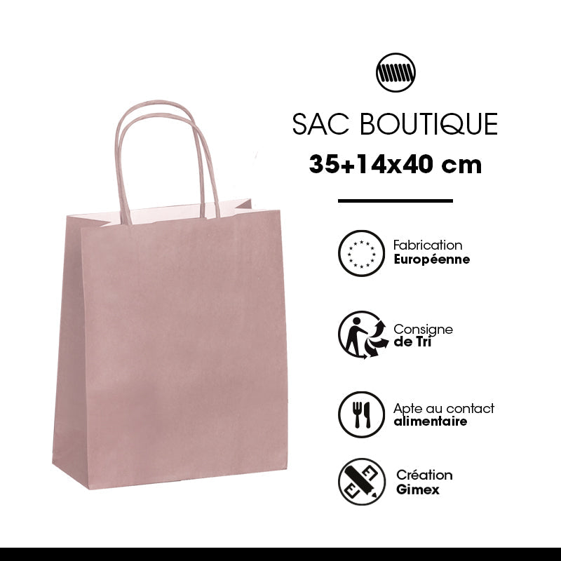 Sac FESTIVAL ROSE | kraft blanc | poignées torsadées | 35+14x40cm | par 250