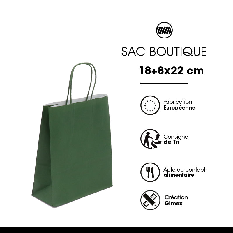 Sac FESTIVAL VERT | kraft blanc | poignées torsadées | 18+8x22cm | par 300