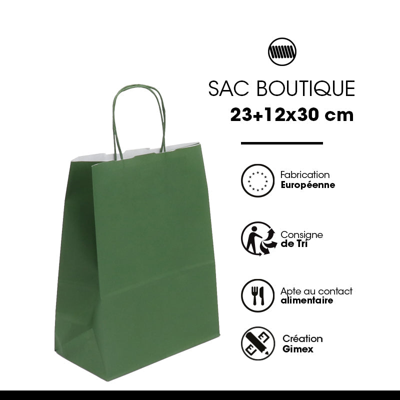 Sac FESTIVAL VERT | kraft blanc | poignées torsadées | 23+12x30cm | par 250