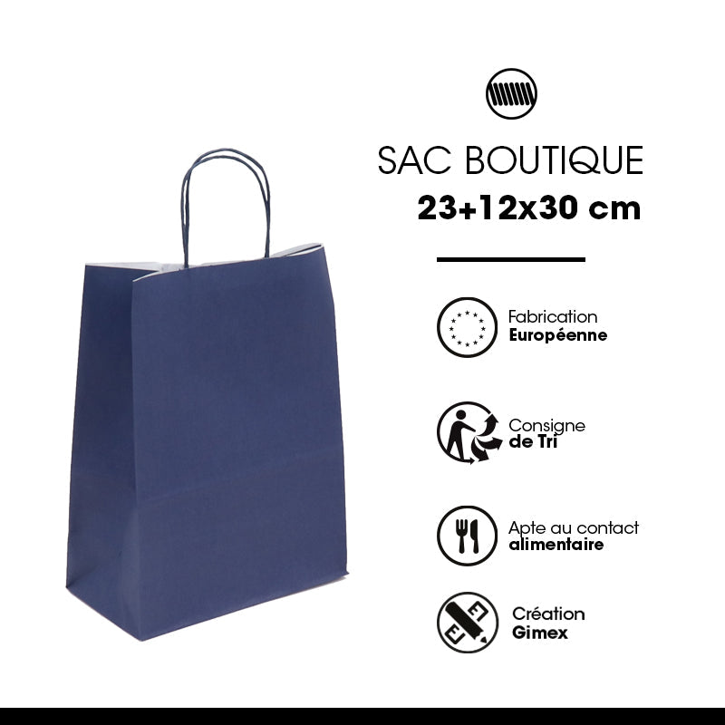 Sac FESTIVAL BLEU | kraft blanc | poignées torsadées | 23+12x30cm | par 250