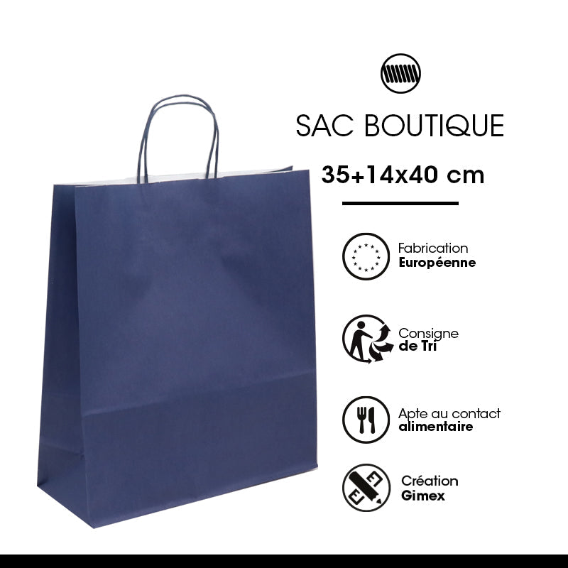 Sac FESTIVAL BLEU | kraft blanc | poignées torsadées | 35+14x40cm | par 250