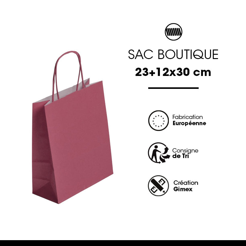 Sac FESTIVAL LIE DE VIN | kraft blanc | poignées torsadées | 23+12x30cm | par 250