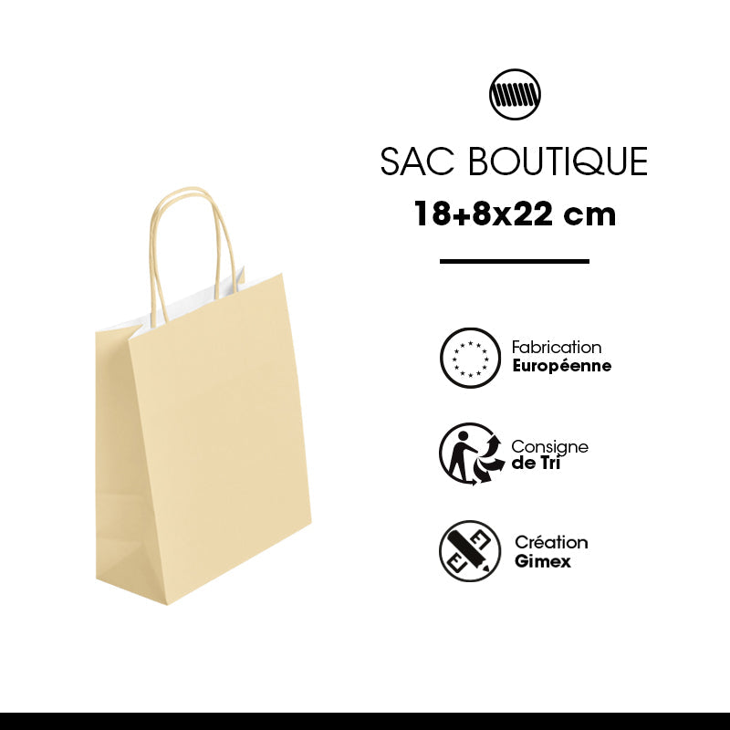 Sac FESTIVAL IVOIRE | kraft blanc | poignées torsadées | 18+8x22cm | par 300