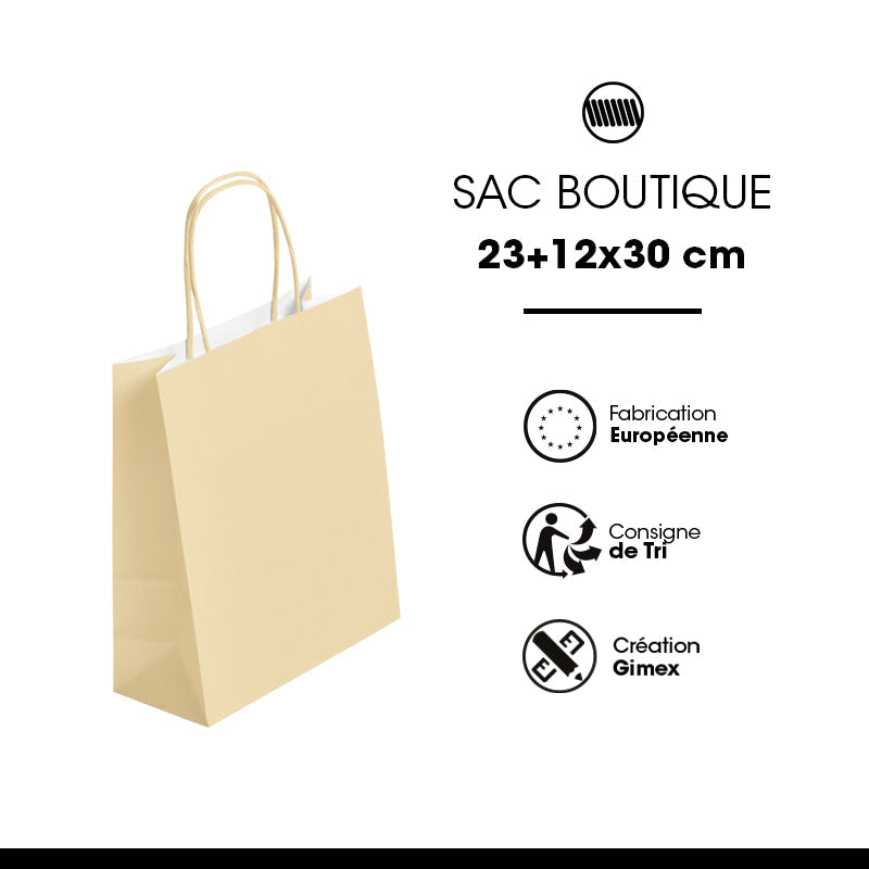Sac FESTIVAL IVOIRE | kraft blanc | poignées torsadées | 23+12x30cm | par 250