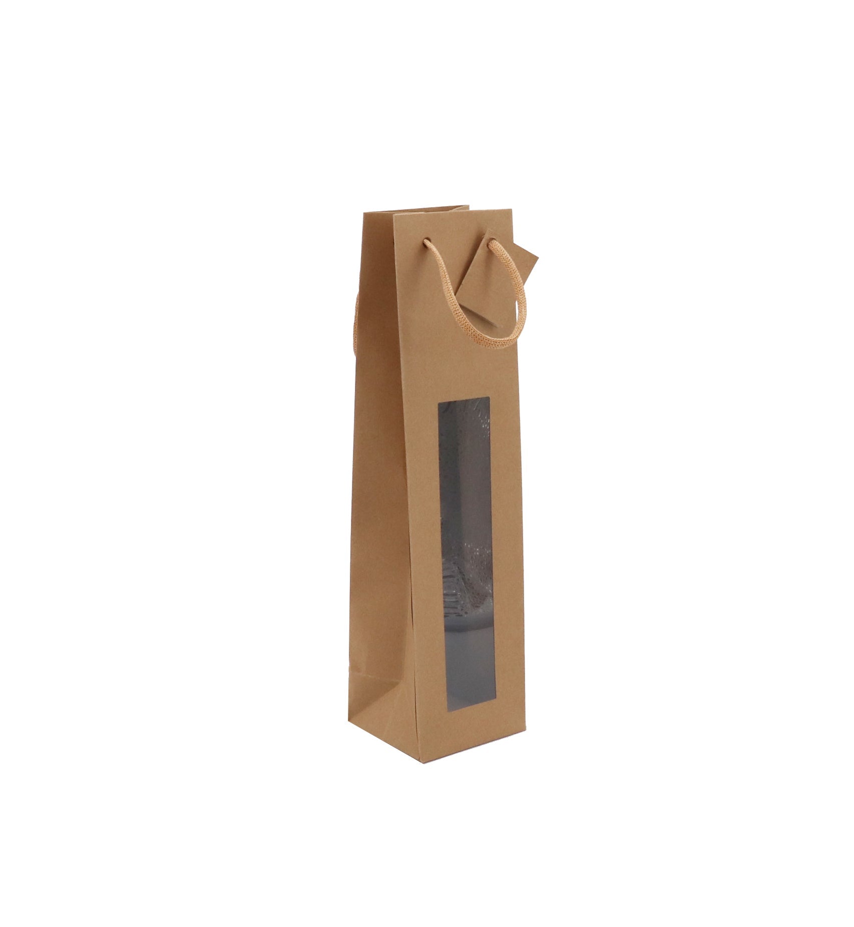 Sac 1 bouteille à fenêtre | kraft brun | poignées papier | 10+9x38cm | par 200