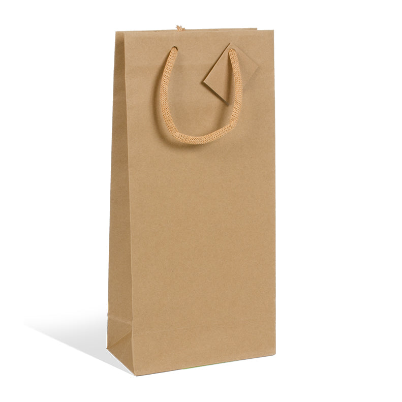 Sac 2 bouteilles|kraft brun|poignées papier|18+9x38cm|par 100
