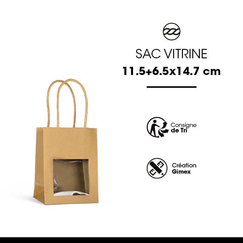 Sac vitrine | kraft brun | poignées torsadées | 11,4+6,4×14,6cm | par 500