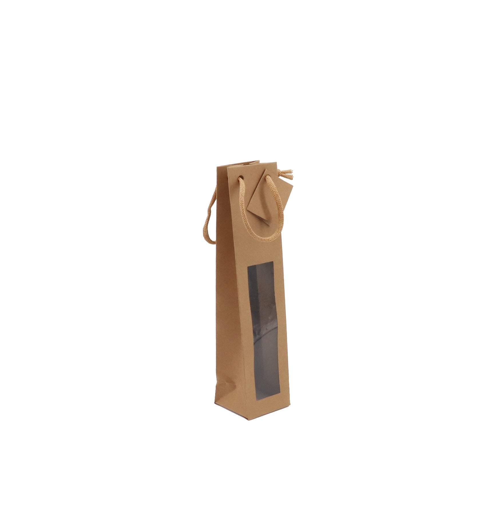 1 bottle window bag | brown kraft | paper handles | 7.2+6.8x31cm | 400 pack