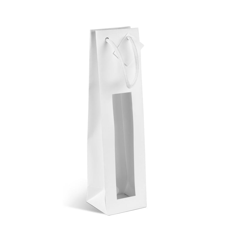 Sac 1 bouteille fenêtre Natural White |kraft blanc|poignées papier|10+9x38cm|par 200