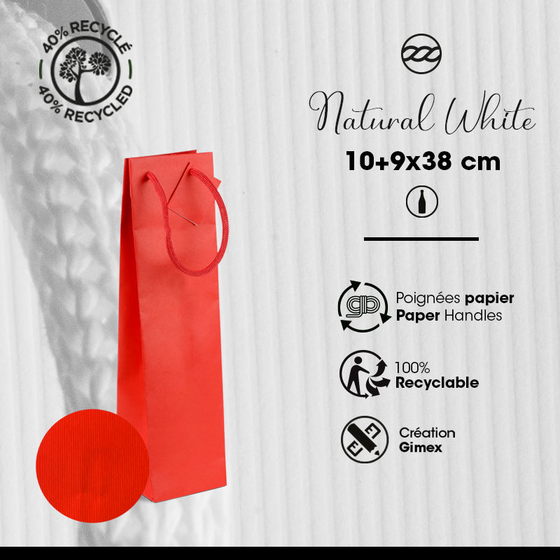 1 bottle bag Natural Red | red kraft | paper handles | 10+9x38cm | 200