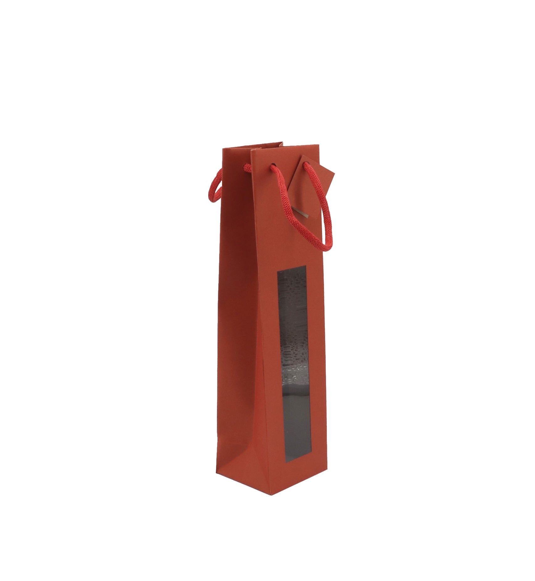 Sac 1 bouteille  |kraft rouge|poignées papier|10+9x38cm|par 200