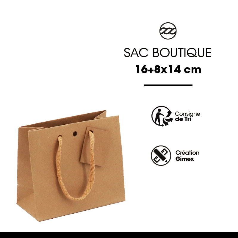 Sac luxe Small Horizontal | kraft brun | poignées papier | 16+8x14cm | par 240