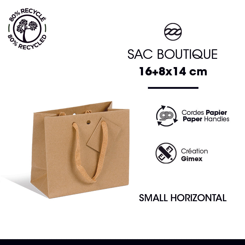 Sac luxe Small Horizontal|kraft brun|poignées papier|16+8x14cm|par 240