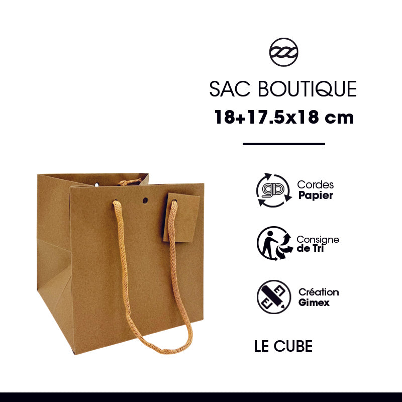 Sac luxe Cube | kraft brun | poignées papier | 18+17,5x18 | par 100