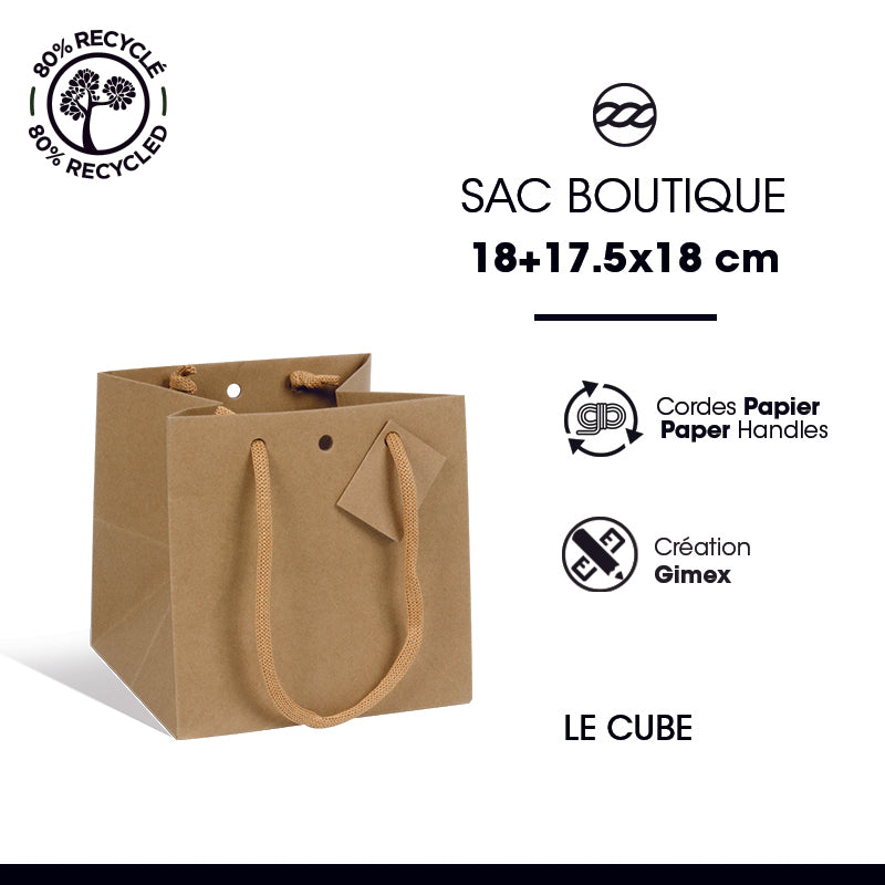 Luxury Cube Bag | Brown Kraft | Paper Handles | 18+17.5x18 | Pack of 100