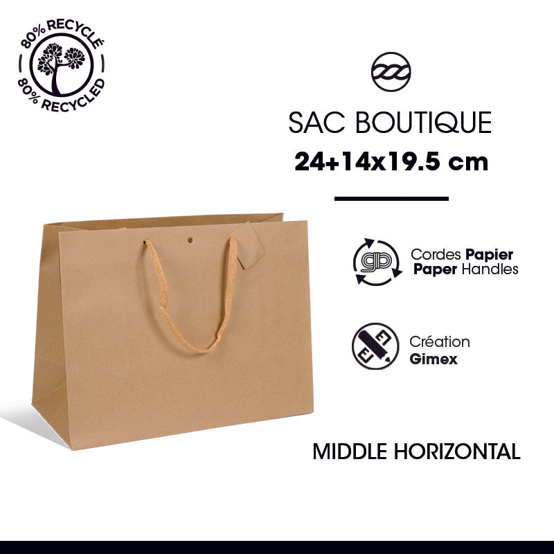 Sac luxe Middle Horizontal|kraft brun|poignées papier | 24+14x19,5cm | par 120