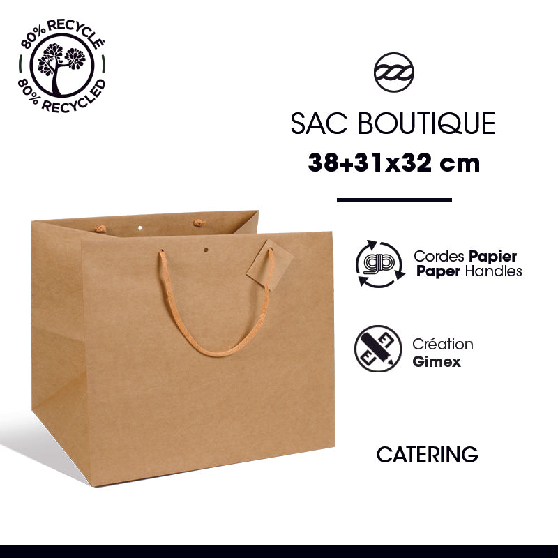 Luxury Catering Bag|Brown Kraft|Paper Handles|38+31x32cm|Pack of 50