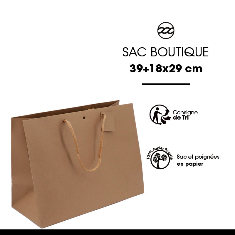 Sac luxe Large Horizontal|kraft brun|poignées papier|39+18x29cm|par 60