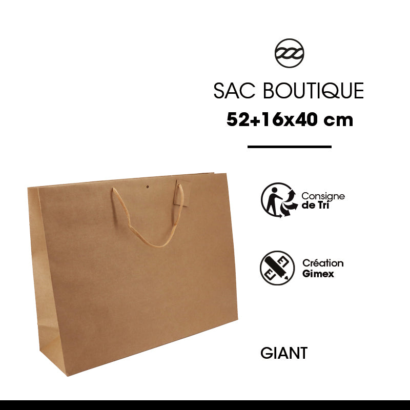 Sac luxe Giant | kraft brun | poignées papier | 52+16x40cm | par 50