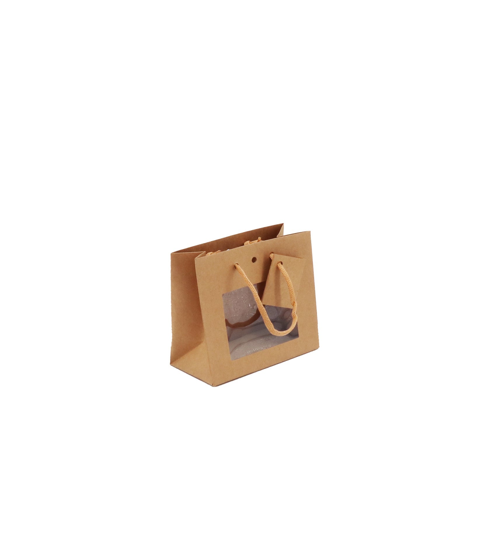 Sac luxe Small Horizontal à fenêtre | kraft brun | poignées papier | 16+8x14cm | par 240