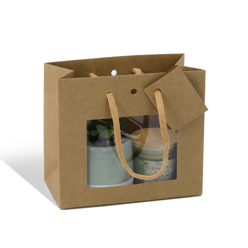 Sac luxe Small Horizontal fenêtre|kraft brun|poignées papier|16+8x14cm|par 240