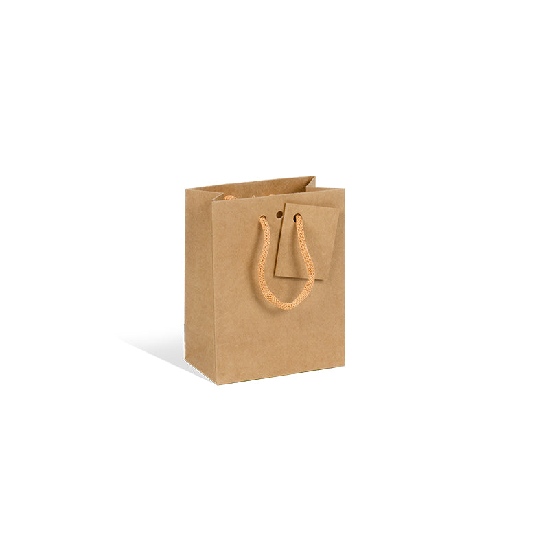 Luxury bag Small | brown kraft | paper handles | 11.4 + 6.4 x 14.6 cm | 400