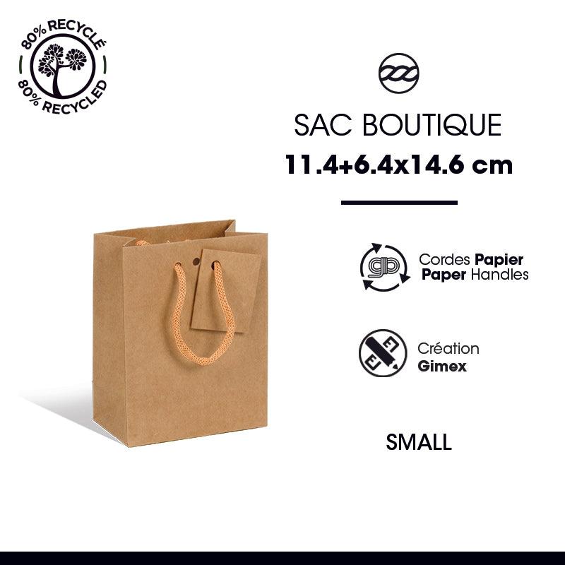 Luxury bag Small | brown kraft | paper handles | 11.4 + 6.4 x 14.6 cm | 400