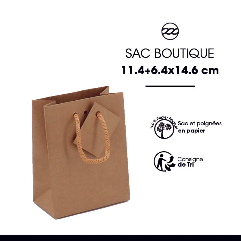 Sac luxe Small | kraft brun | poignées papier | 11,4+6,4x14,6cm | par 400