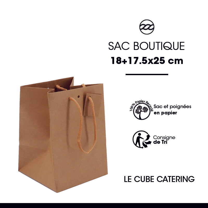 Sac luxe Cube Catering | kraft brun | poignées papier | 18+17,5x25cm | par 120