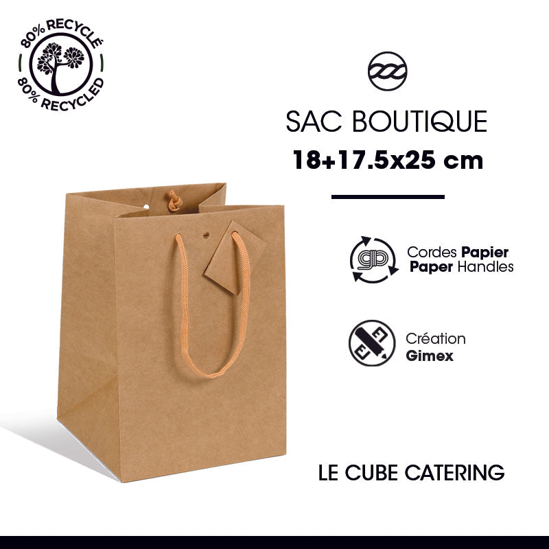 Luxury Cube Catering Bag | Brown Kraft | Paper Handles | 18+17.5x25cm | Pack of 120