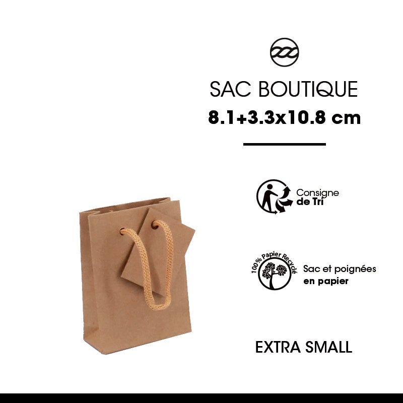 Sac luxe Extra Small | kraft brun | poignées papier | 8,1+3,3x10,8cm | par 500