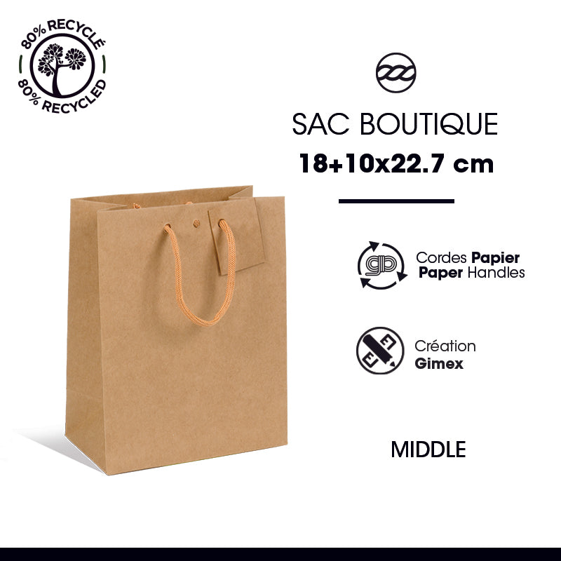 Sac luxe Middle|kraft brun|poignées papier|18+10x22,7cm|par 250