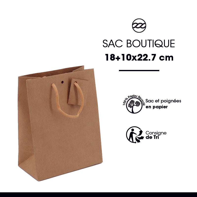 Sac luxe Middle | kraft brun | poignées papier | 18+10x22,7cm | par 250