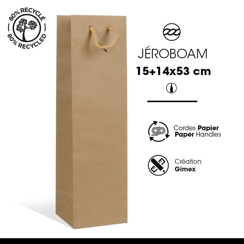Sac 1 bouteille jeroboam|kraft brun|poignées papier|15+14x53cm|par 100