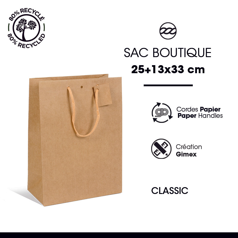 Classic luxury bag | brown kraft | paper handles | 25+13x33cm | 150 per bag