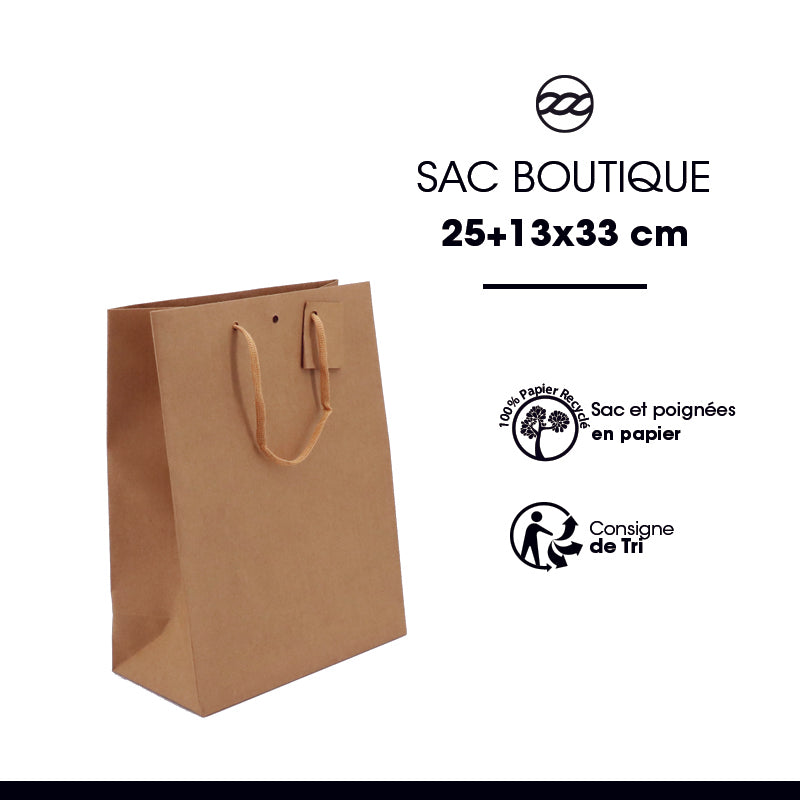 Sac luxe Classic | kraft brun | poignées papier | 25+13x33cm | par 150