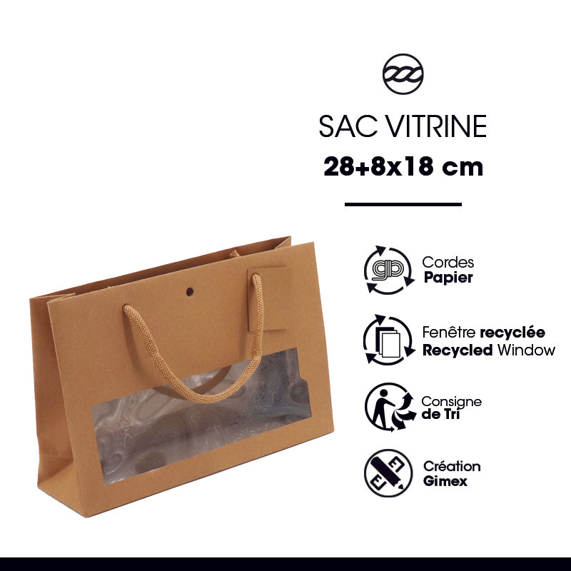 Sac luxe Confiturier à fenêtre | kraft brun | poignées papier | 28+8x18cm | par 120
