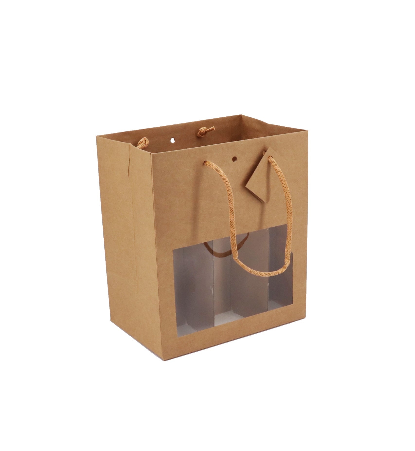 Sac 6 bouteilles à fenêtre | kraft brun | poignées papier | 22,5+15x26cm | par 72