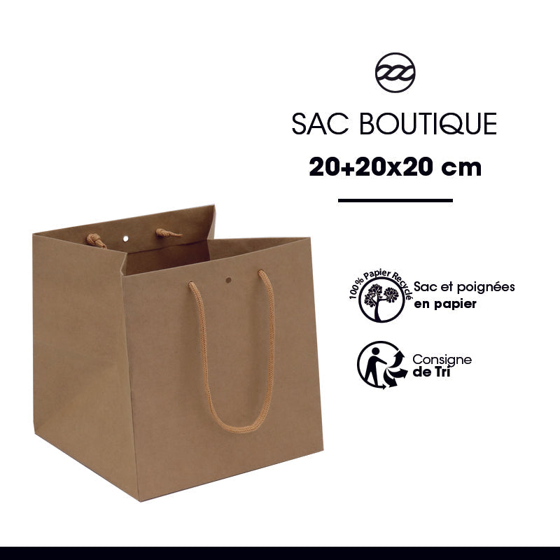 Sac luxe Middle Cube | kraft brun | poignées papier | 20+20x20cm | par 200