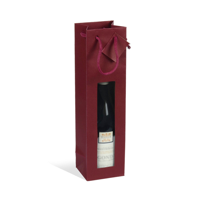 Sac 1 bouteille fenêtre Lie de Vin kraft poignées papier 10+9x38cm par 200