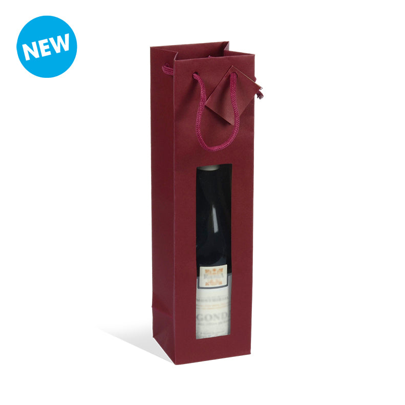 1-Bottle bag with window, Wine Lees kraft, paper handles, 10+9x38cm, pack of 200