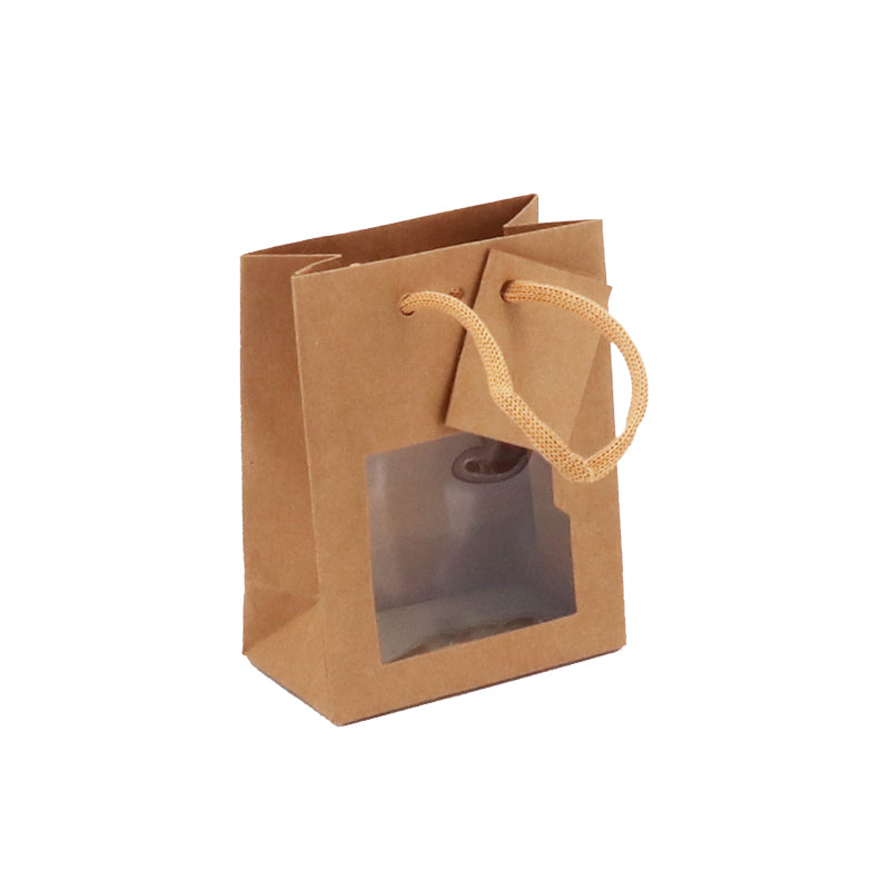 Sac luxe Small à fenêtre | kraft brun | poignées papier | 11,4+6,4x14,6cm | par 300