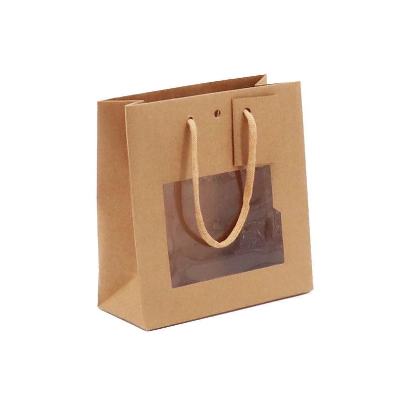Sac luxe Middle à fenêtre | kraft brun | poignées papier | 18+8x19cm | par 192