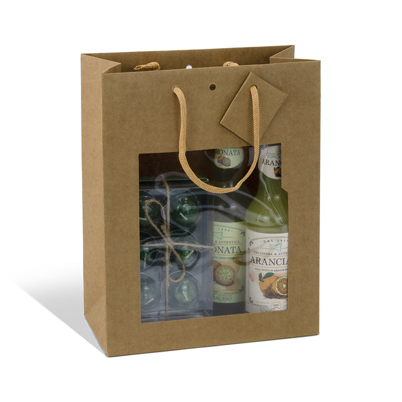 Sac luxe Middle Vertical à fenêtre | kraft brun | poignées papier | 22+11x28cm | par 168