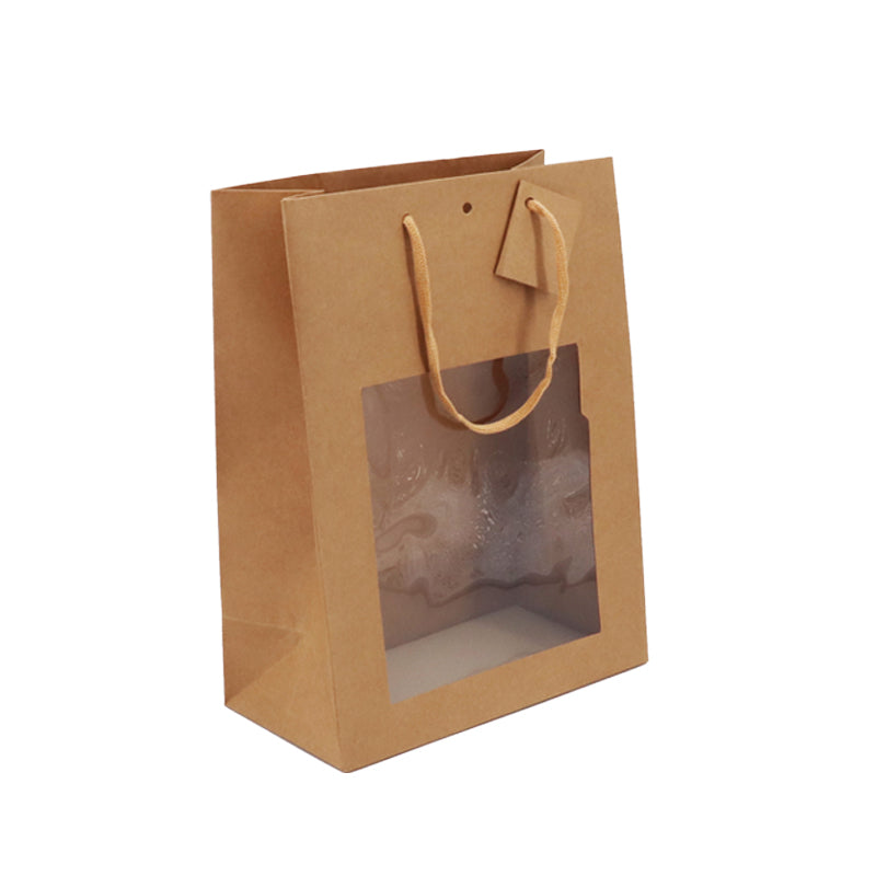 Sac luxe Middle Vertical à fenêtre | kraft brun | poignées papier | 22+11x28cm | par 168