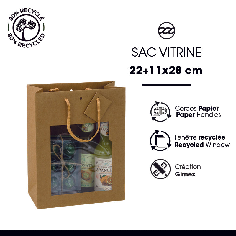 Sac luxe Middle Vertical à fenêtre | kraft brun | poignées papier | 22+11x28cm | par 168
