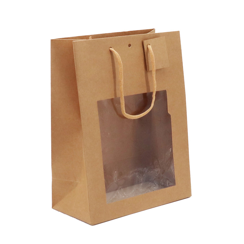 Sac luxe Classic à fenêtre | kraft brun | poignées papier | 25+13x33cm | par 100