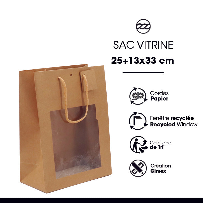 Sac luxe Classic à fenêtre | kraft brun | poignées papier | 25+13x33cm | par 100
