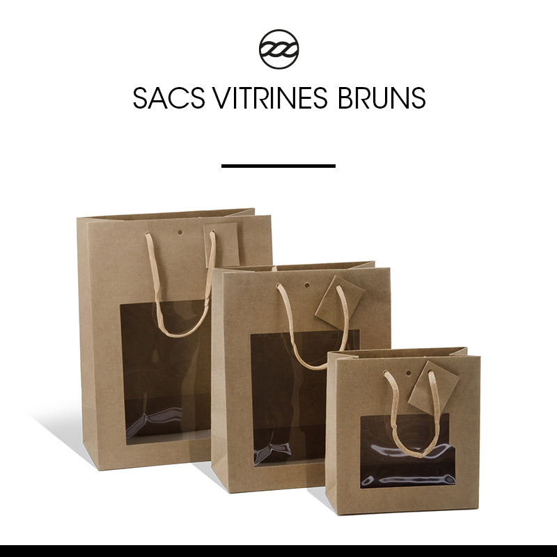 Sac luxe Classic à fenêtre|kraft brun | poignées papier | 25+13x33cm | par 100